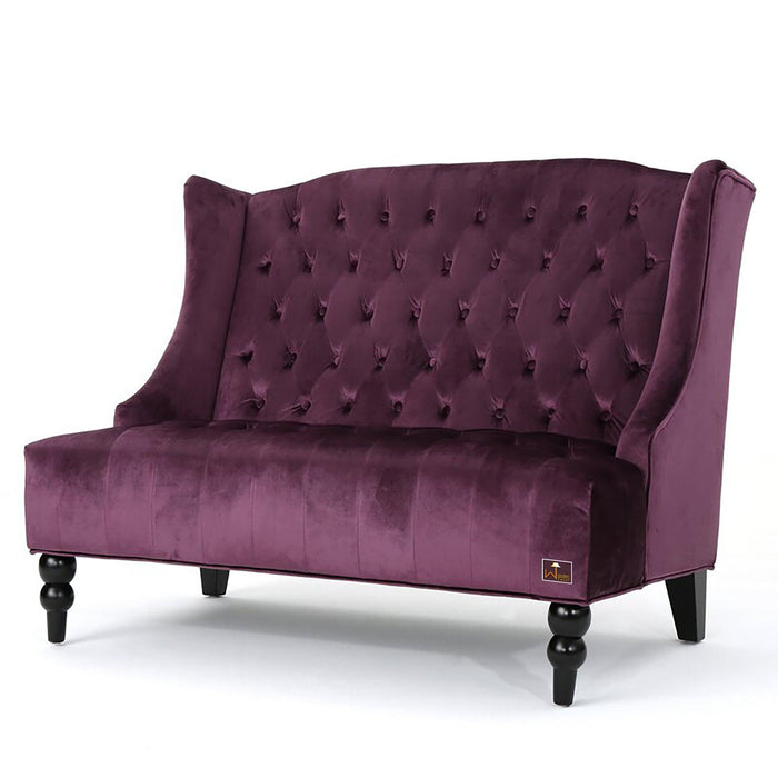 Wooden Recessed Arm Loveseat Bench (2 Seater, Purple)