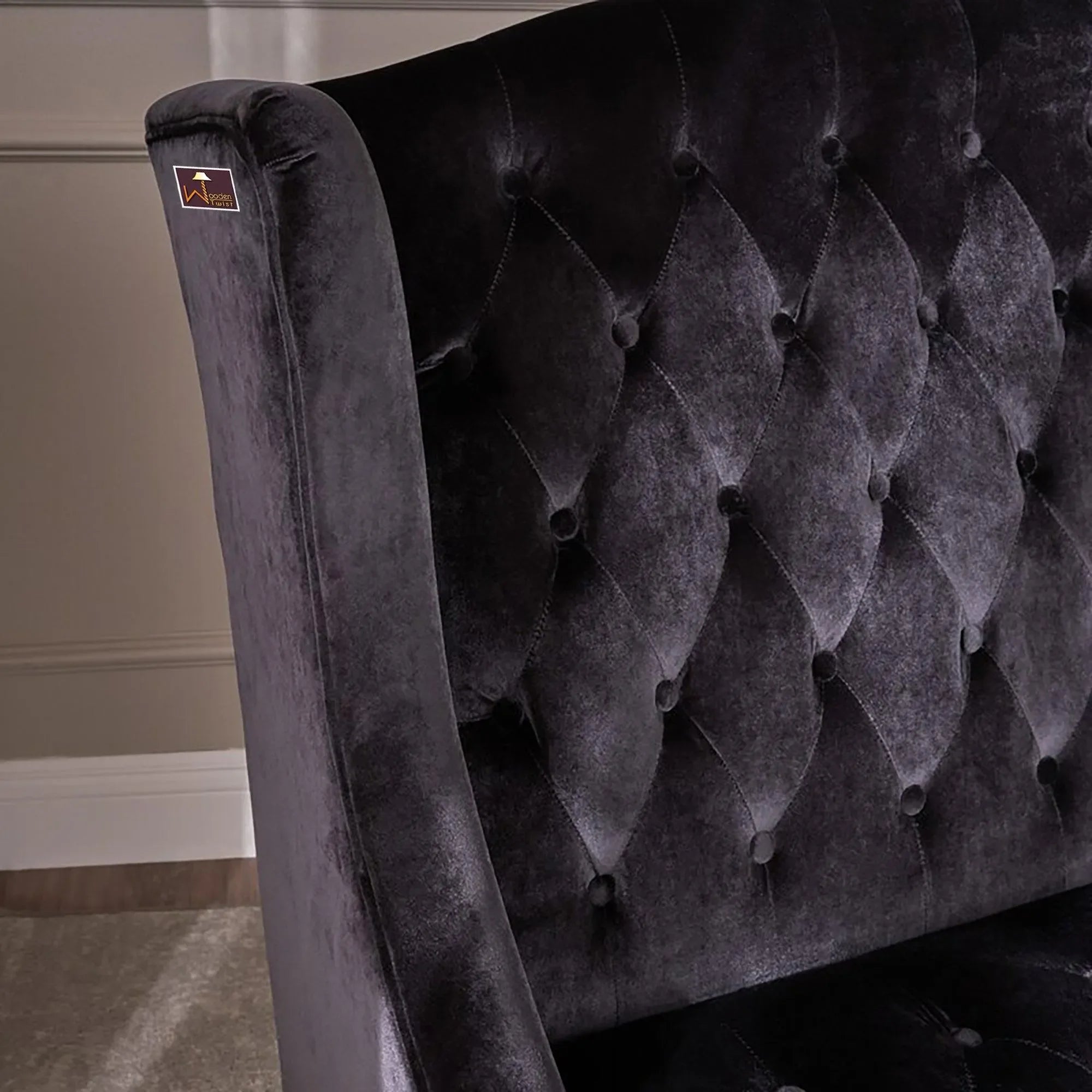 Wooden Recessed Arm Loveseat Bench (2 Seater, Black) - Wooden Twist UAE