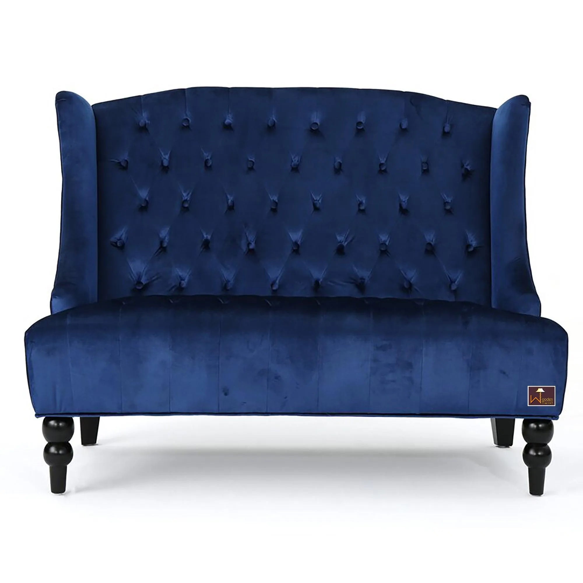 Wooden Recessed Arm Loveseat Bench (2 Seater, Navy Blue) - Wooden Twist UAE