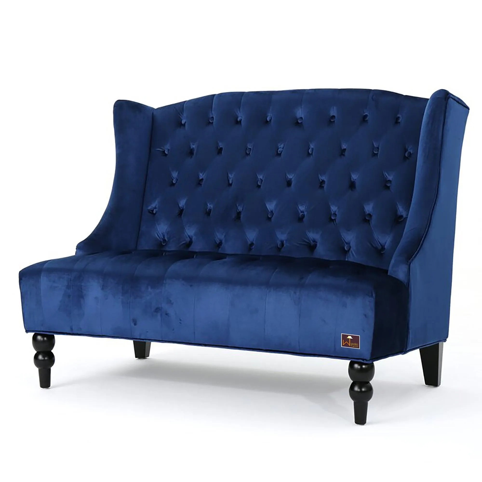 Wooden Recessed Arm Loveseat Bench (2 Seater, Navy Blue) - Wooden Twist UAE