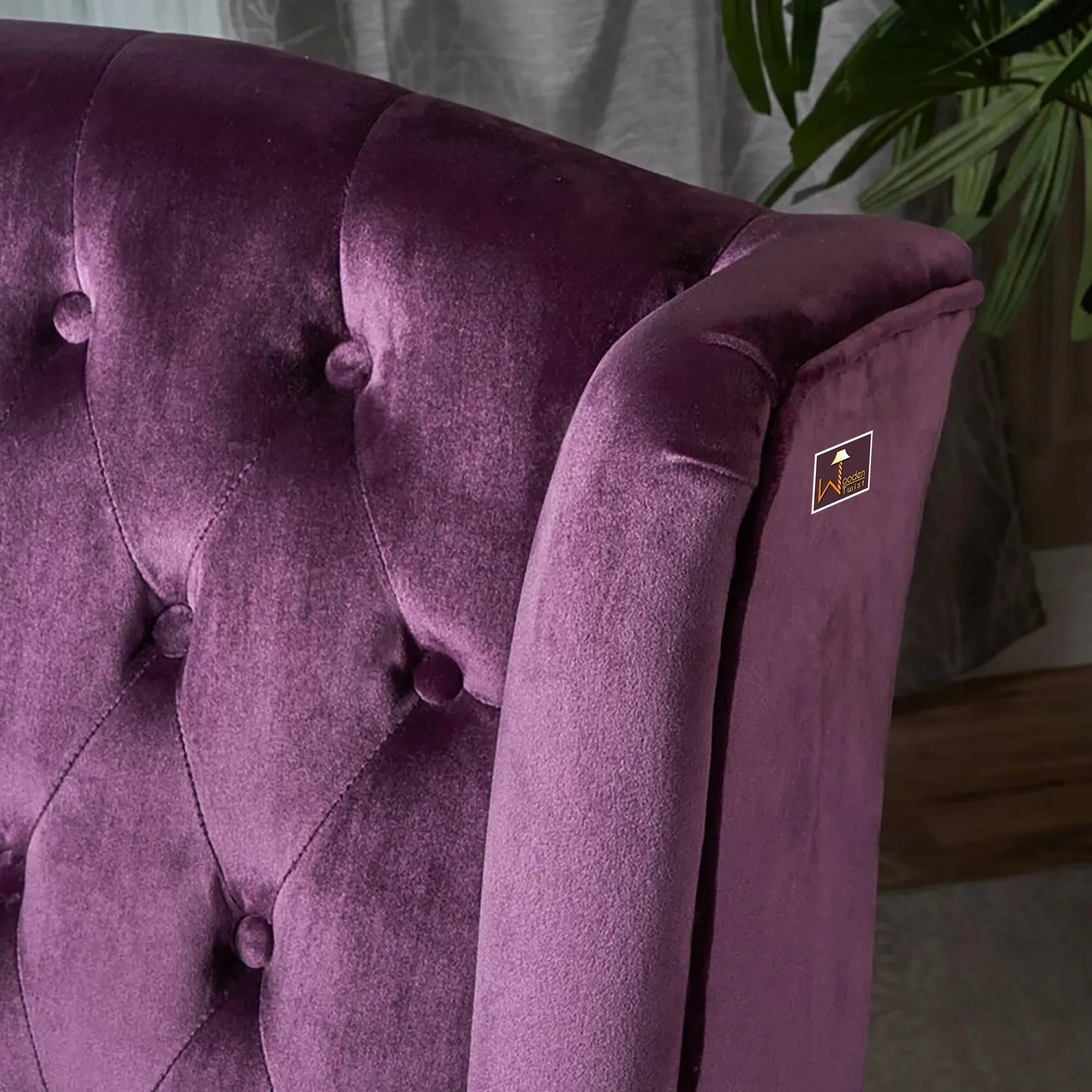 Wooden Recessed Arm Loveseat Bench (2 Seater, Purple) - Wooden Twist UAE