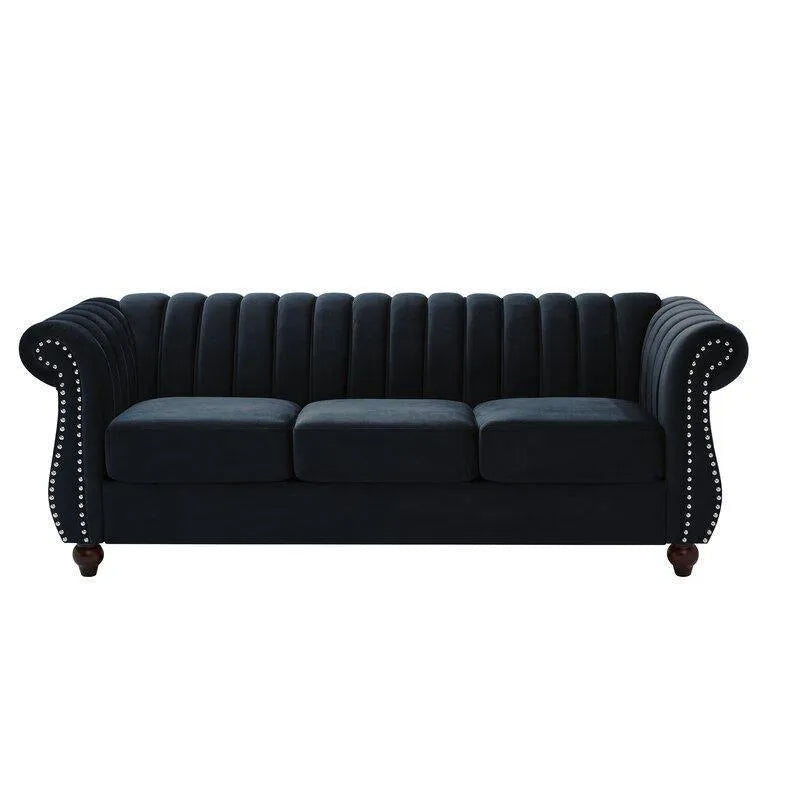 Designer Velvet Rolled Arm Chesterfield Sofa (3 Seater) - WoodenTwist