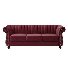 Designer Velvet Rolled Arm Chesterfield Sofa (3 Seater) - WoodenTwist