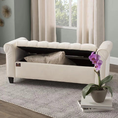 Wooden Twist Zamansız Button Tufted Design Premium Wood 2 Seater Storage Bench (Ivory) - Wooden Twist UAE