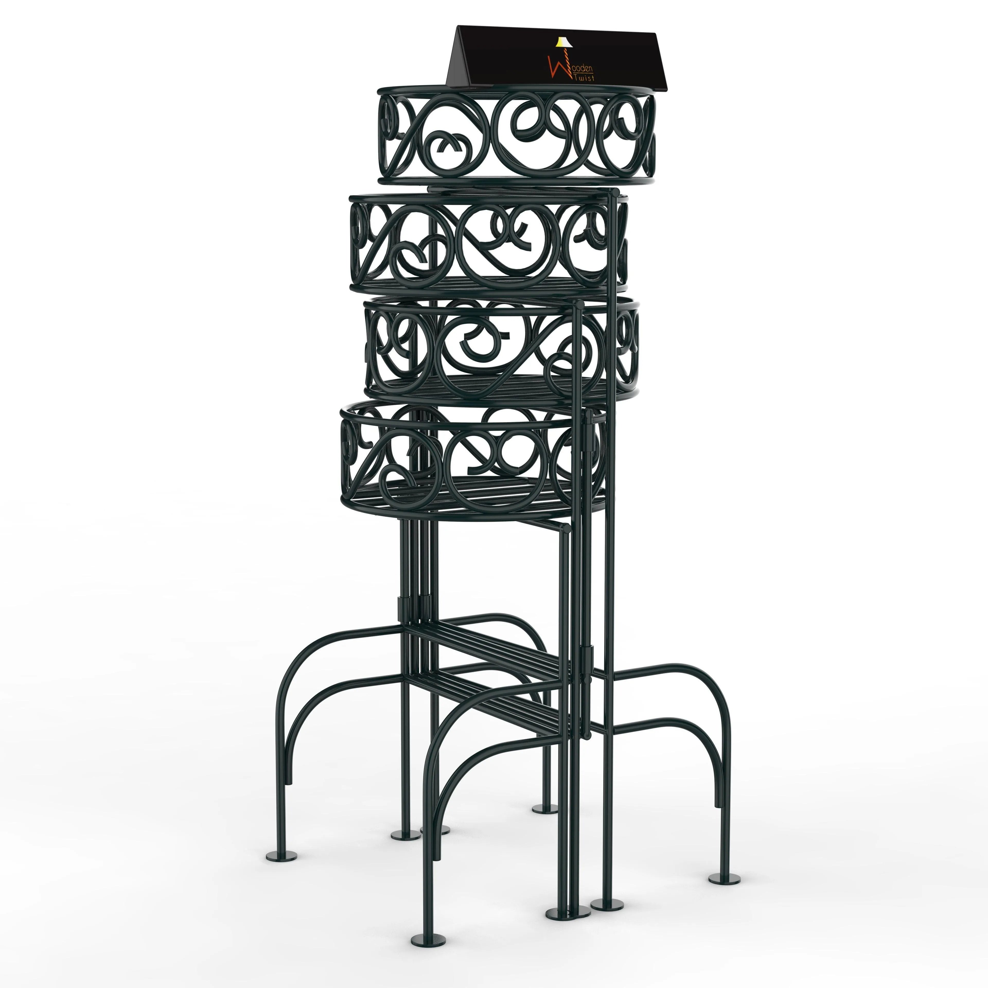 Modern Design Four-Tier Planter Stand Wrought Iron (Black) - Wooden Twist UAE