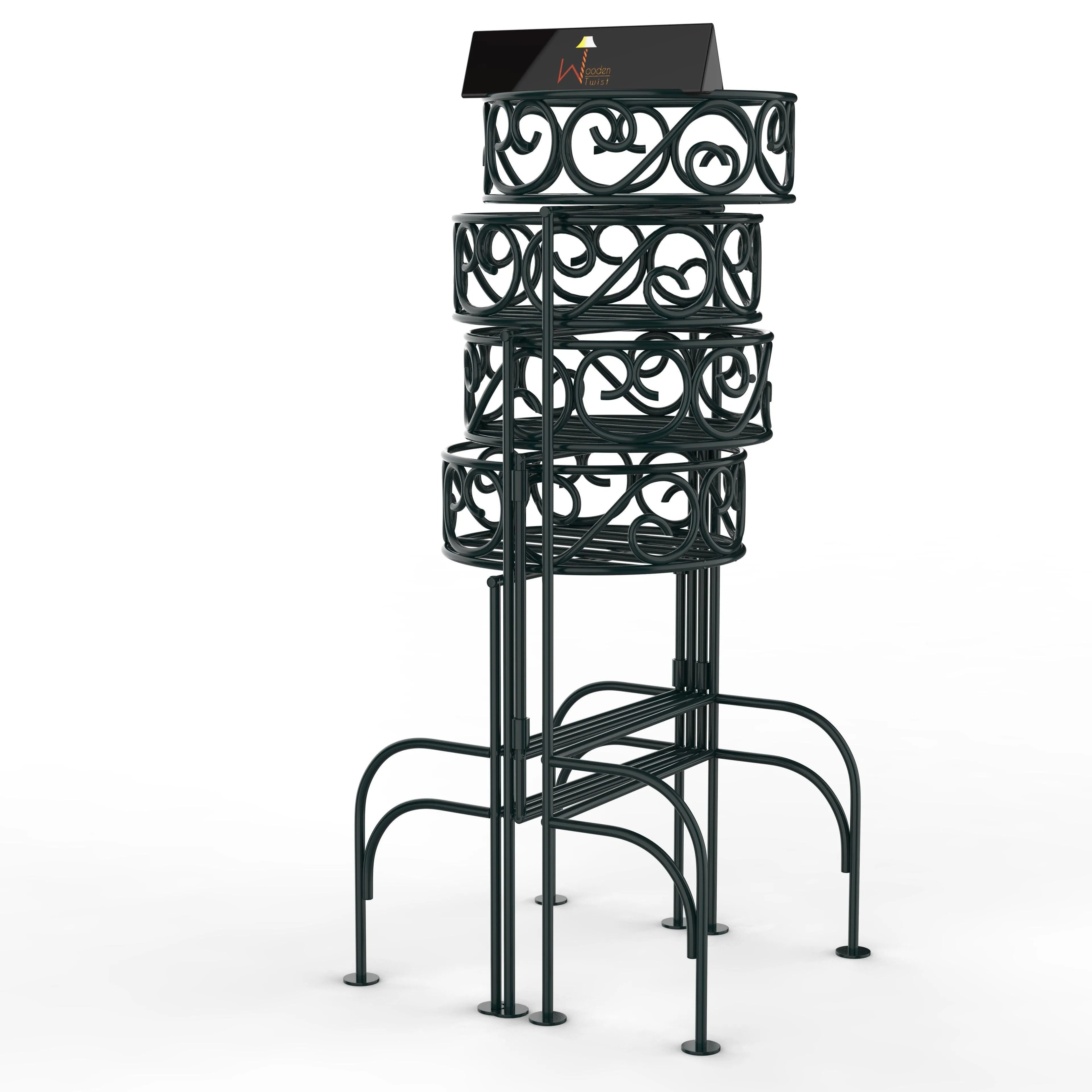 Modern Design Four-Tier Planter Stand Wrought Iron (Black) - Wooden Twist UAE