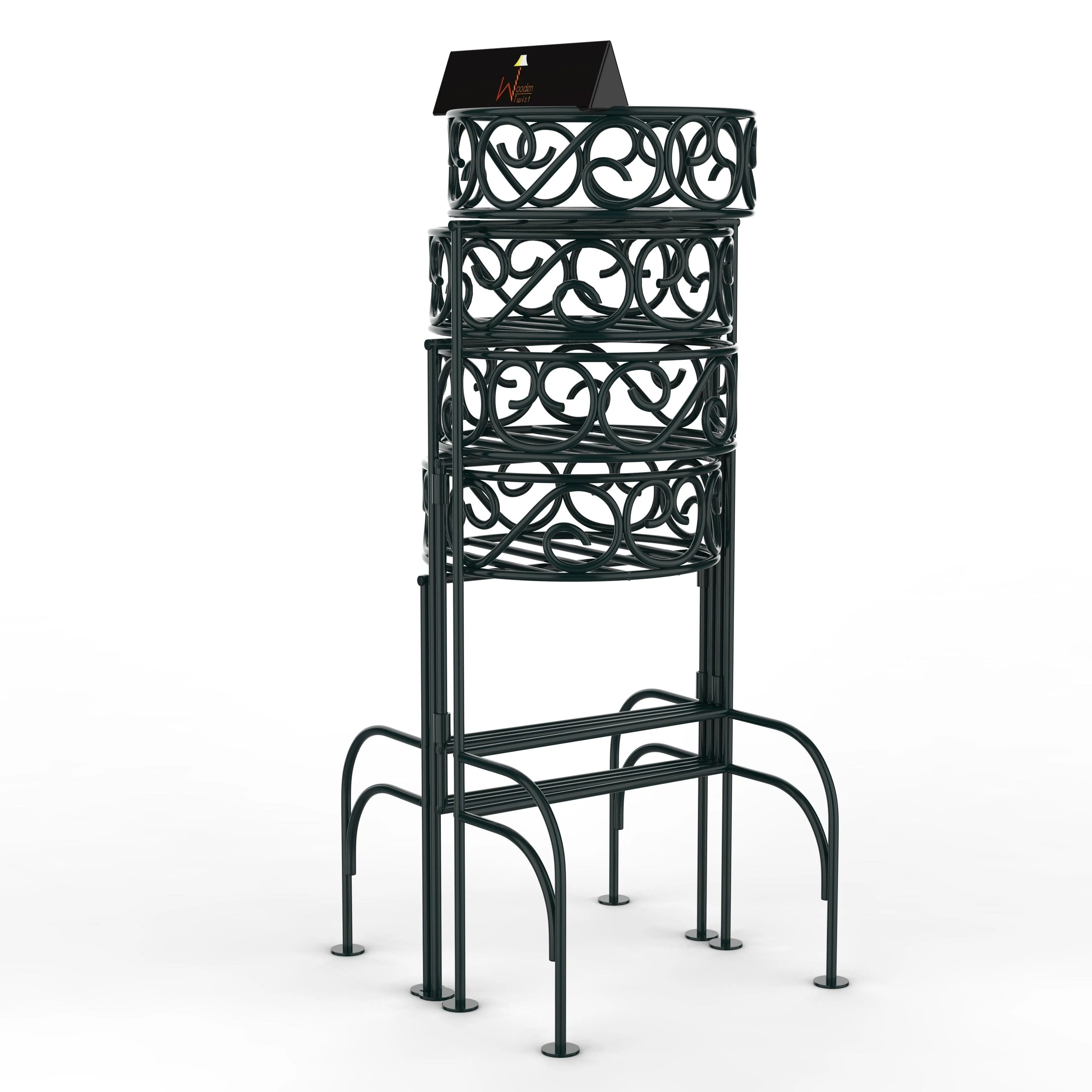 Modern Design Four-Tier Planter Stand Wrought Iron (Black) - Wooden Twist UAE