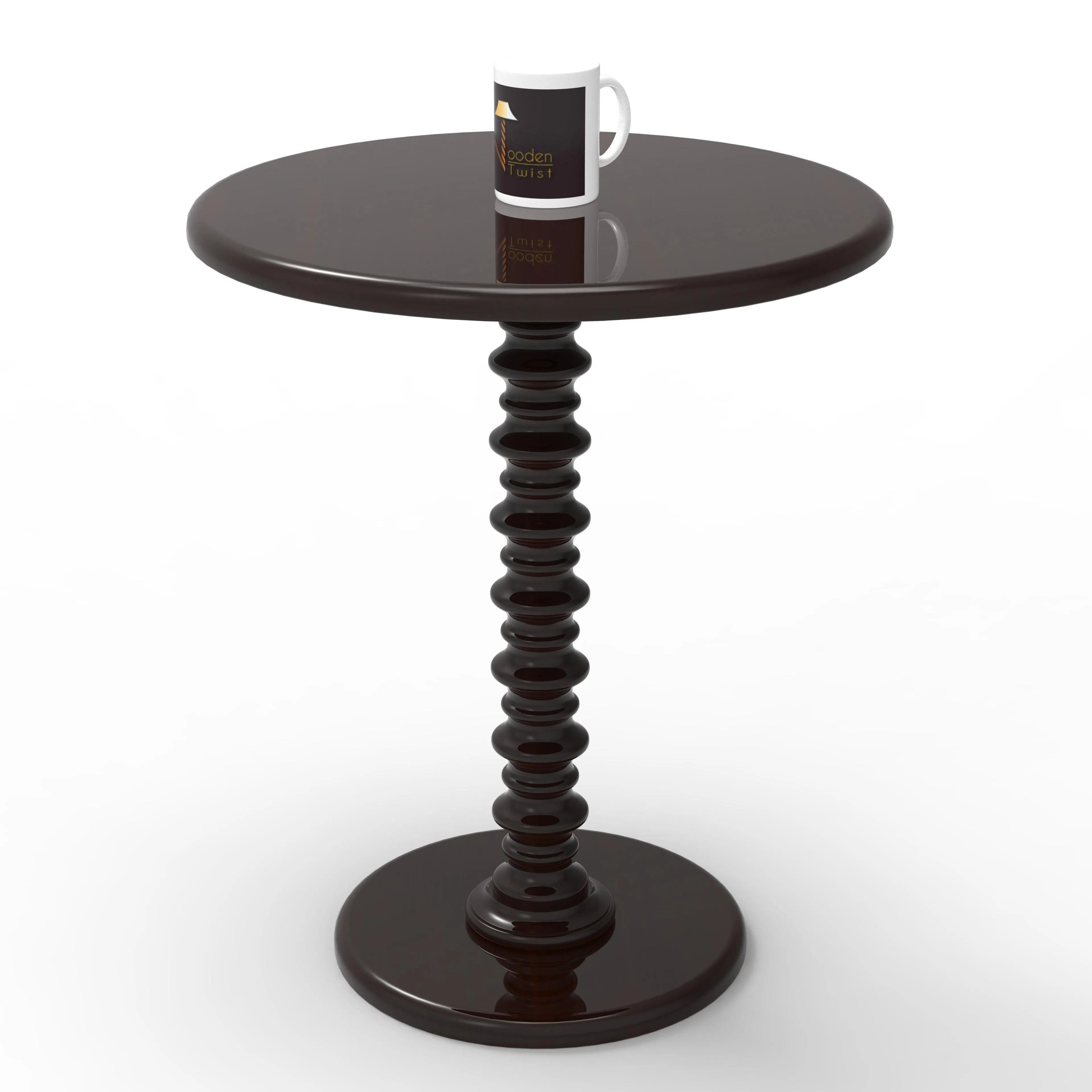 Round Wooden Spindle Side Table for Living Room with Pedestal End Table (Walnut Finish) - Wooden Twist UAE