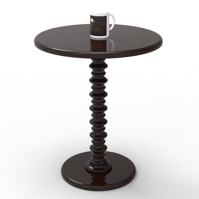 Round Wooden Spindle Side Table for Living Room with Pedestal End Table (Walnut Finish)