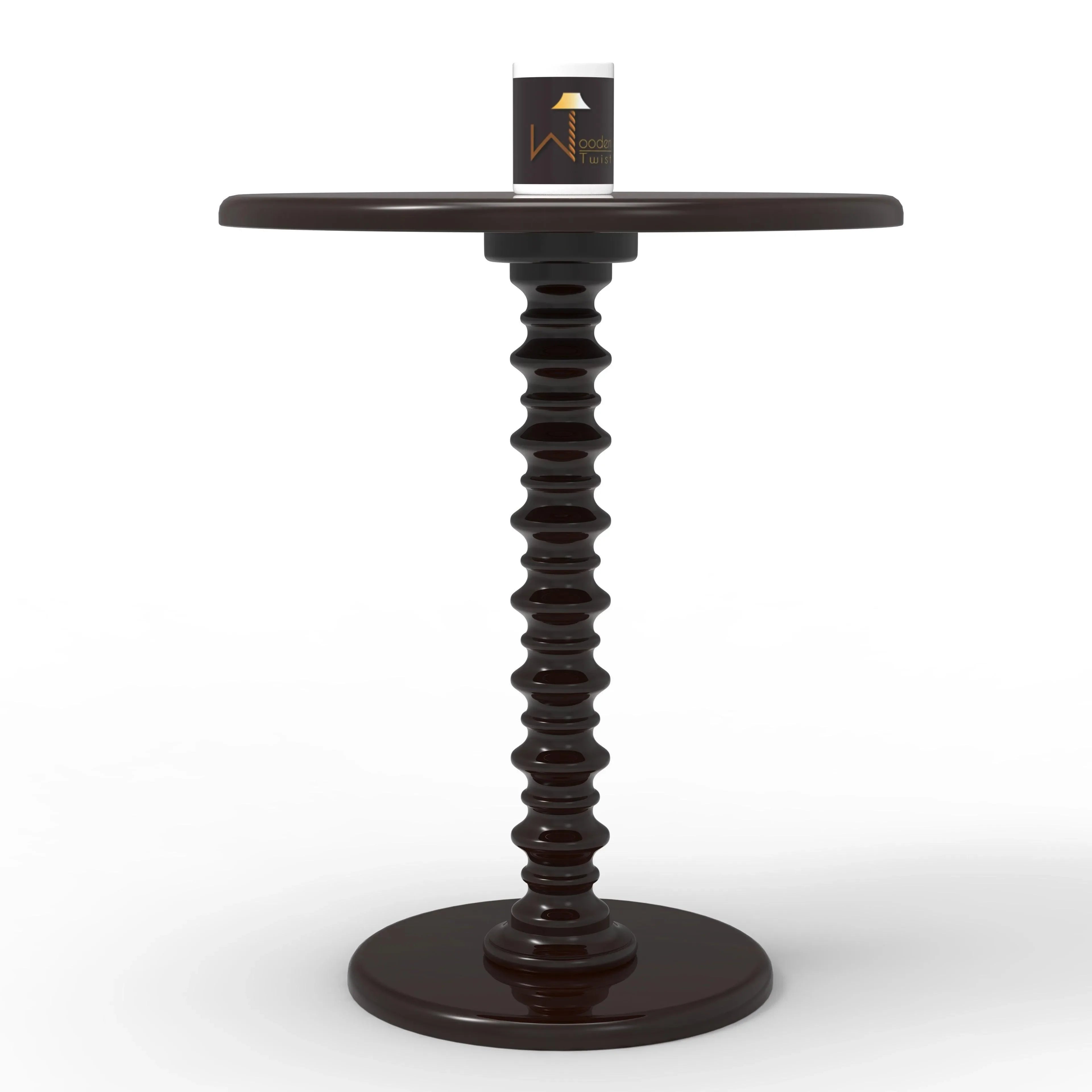 Round Wooden Spindle Side Table for Living Room with Pedestal End Table (Walnut Finish) - Wooden Twist UAE