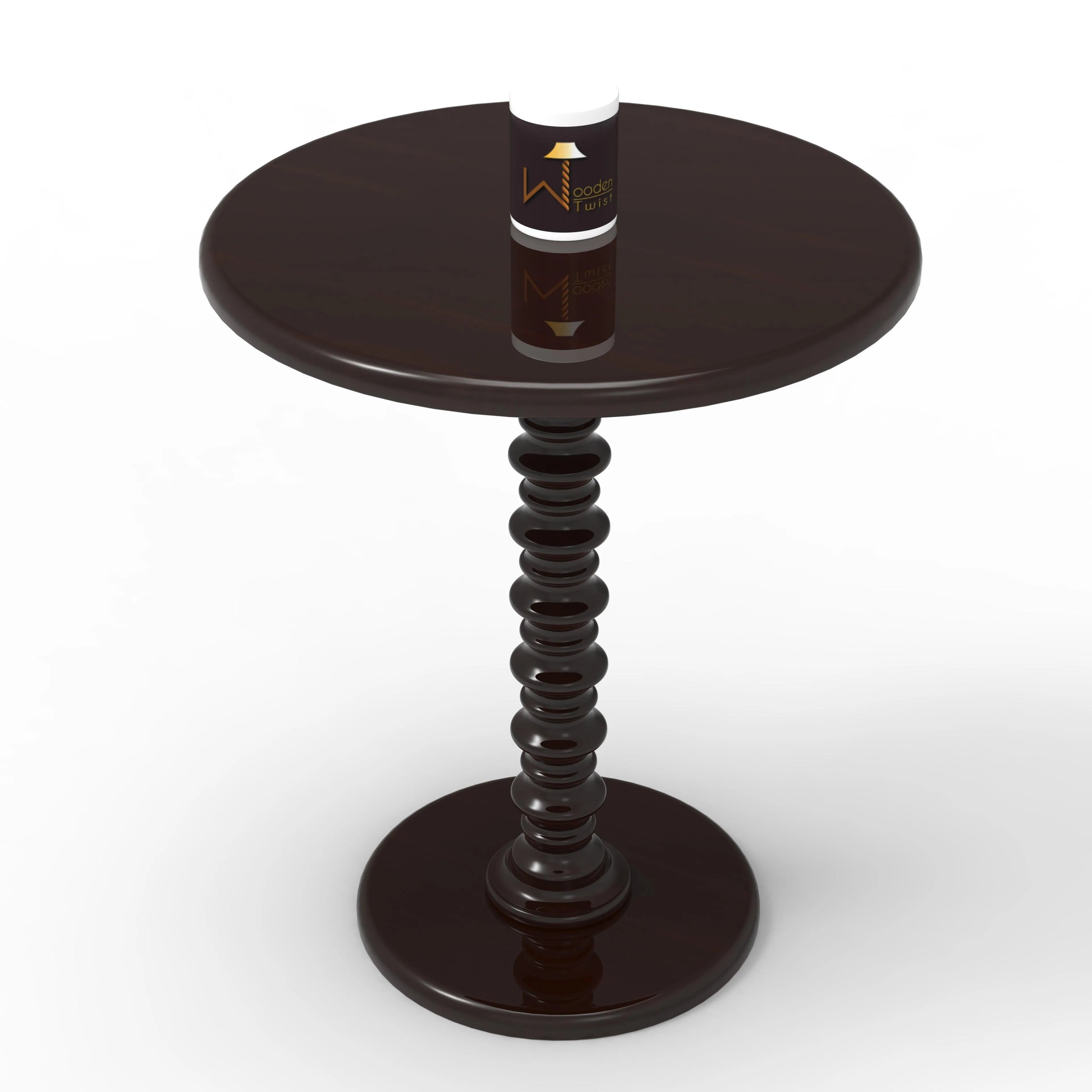 Round Wooden Spindle Side Table for Living Room with Pedestal End Table (Walnut Finish) - Wooden Twist UAE