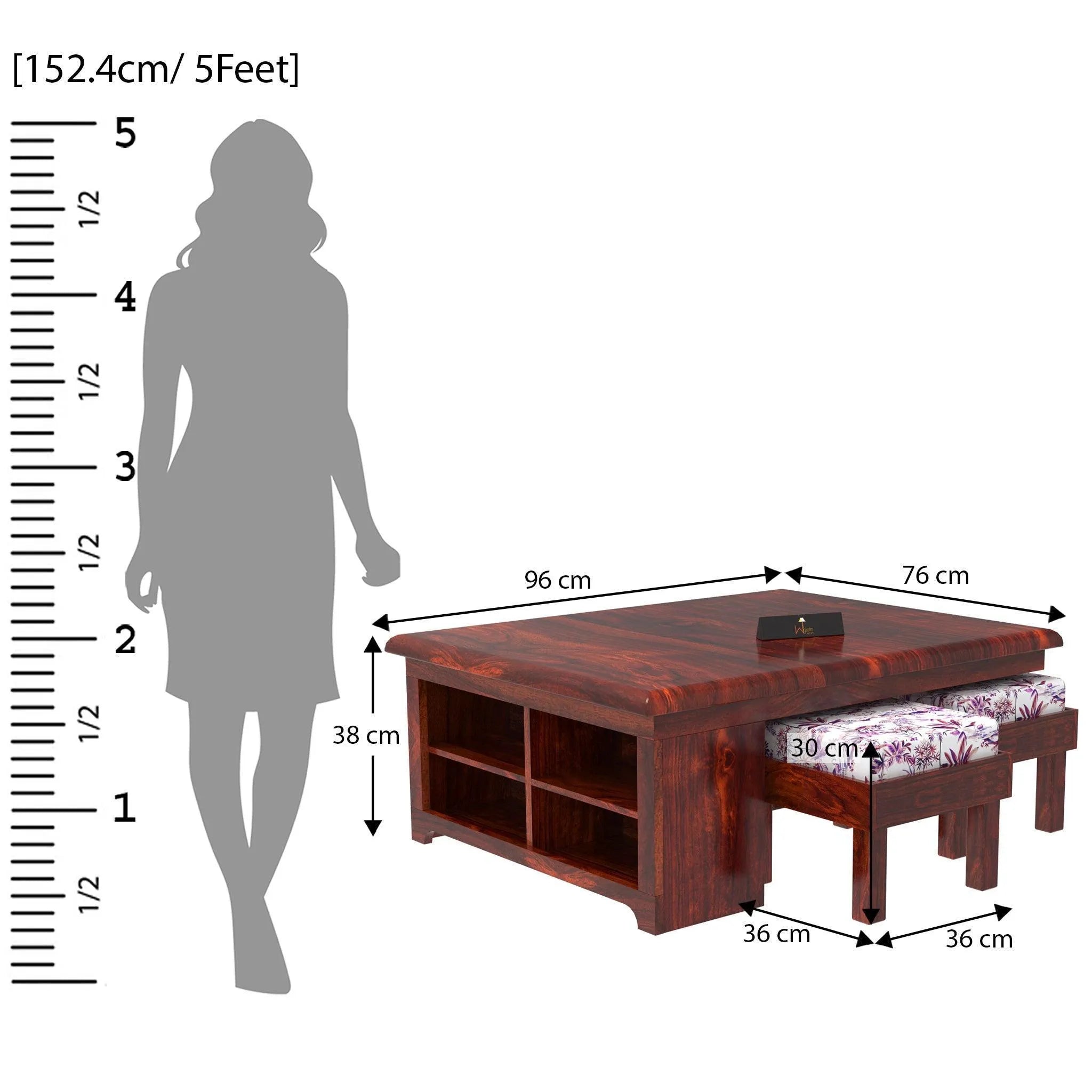 Esto Teak Wood Coffee Table Set With Side Storage - Wooden Twist UAE