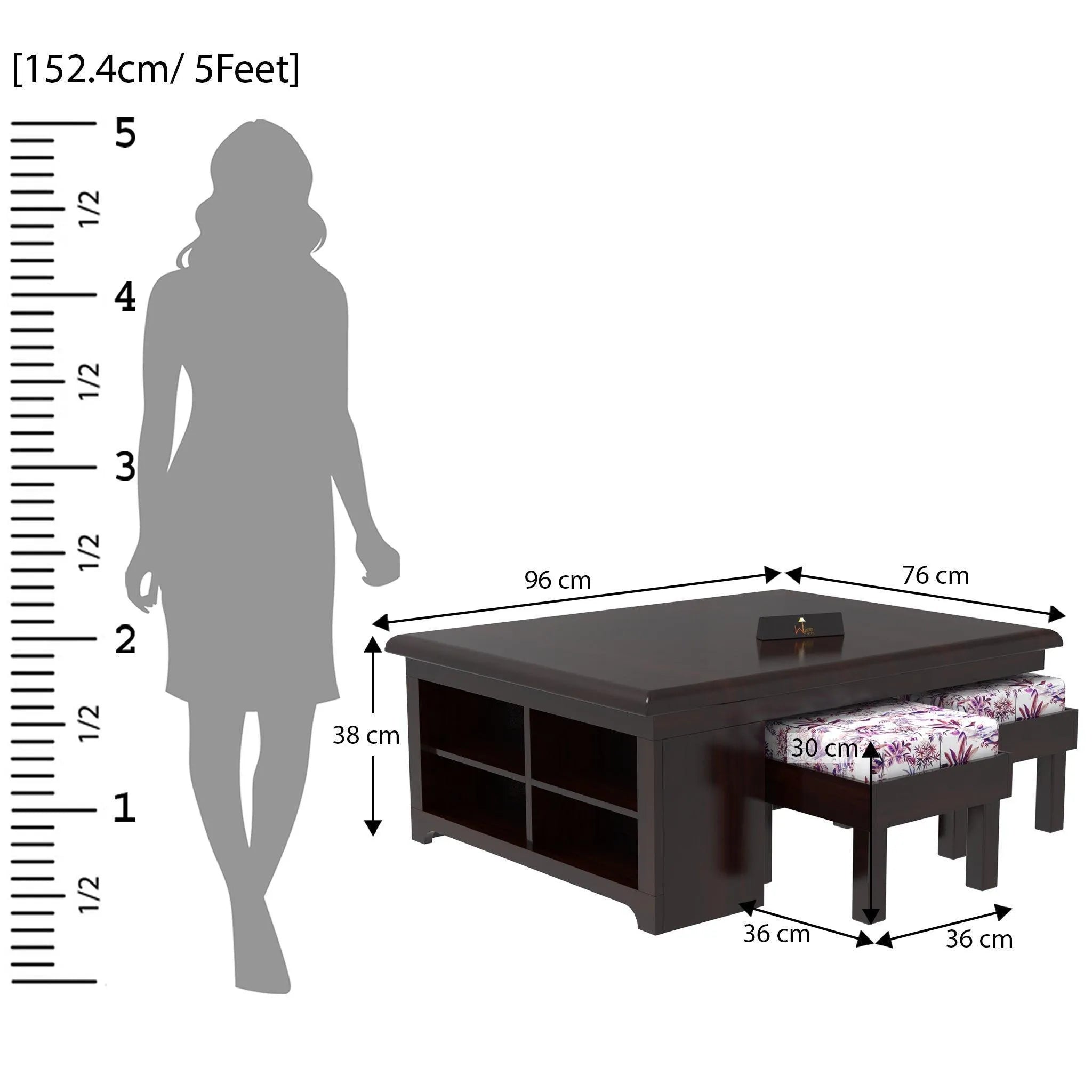 Esto Teak Wood Coffee Table Set With Side Storage - Wooden Twist UAE