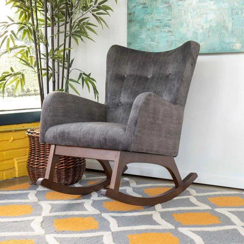 Wooden Handmade Button Tufted Grandpa Rocking Chair