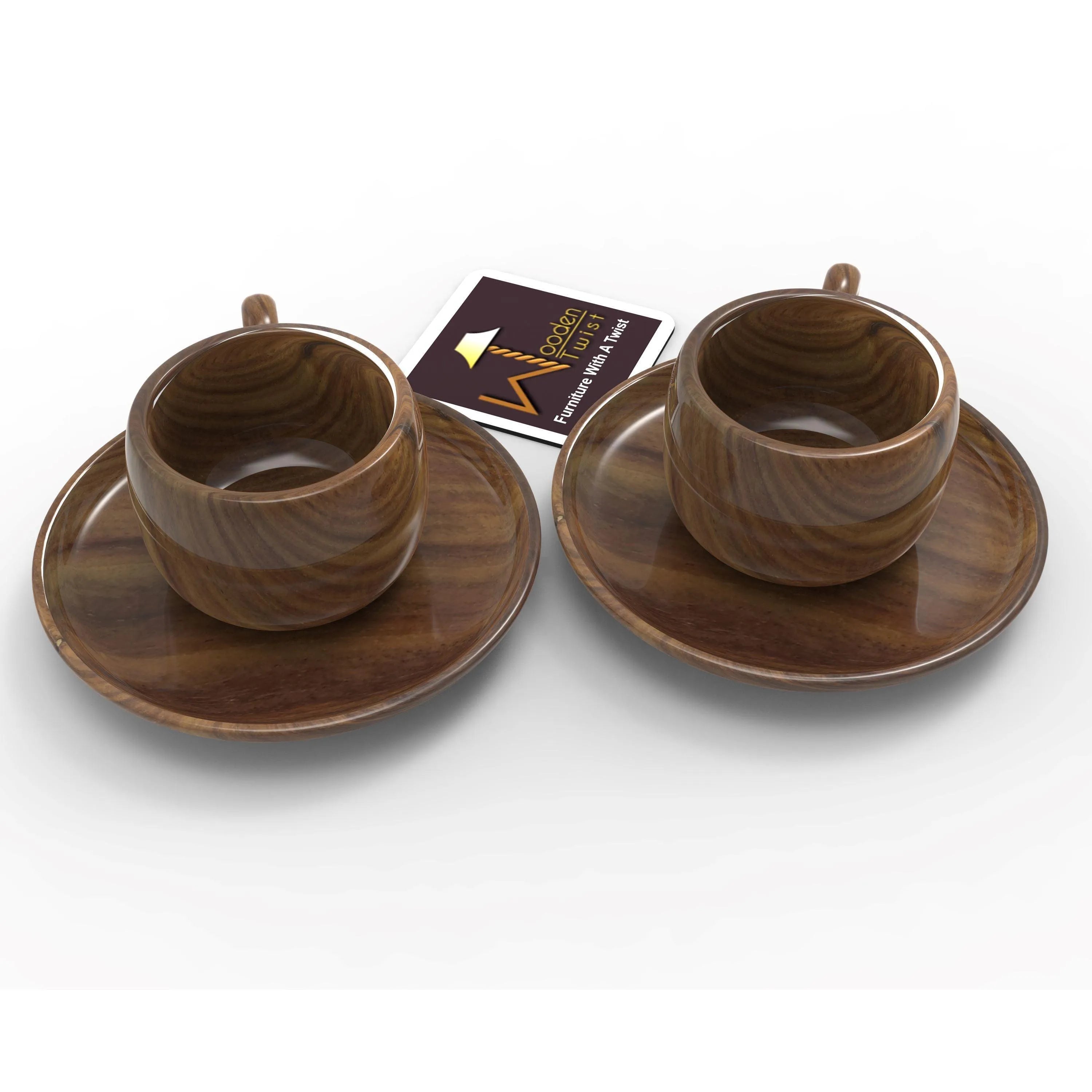 Sheesham Wood Exquisite Cup & Saucer (Set of 2) - Wooden Twist UAE