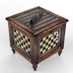 Beautiful Antique Wooden Square Stool with Storage for Living and Bedroom - Wooden Twist UAE