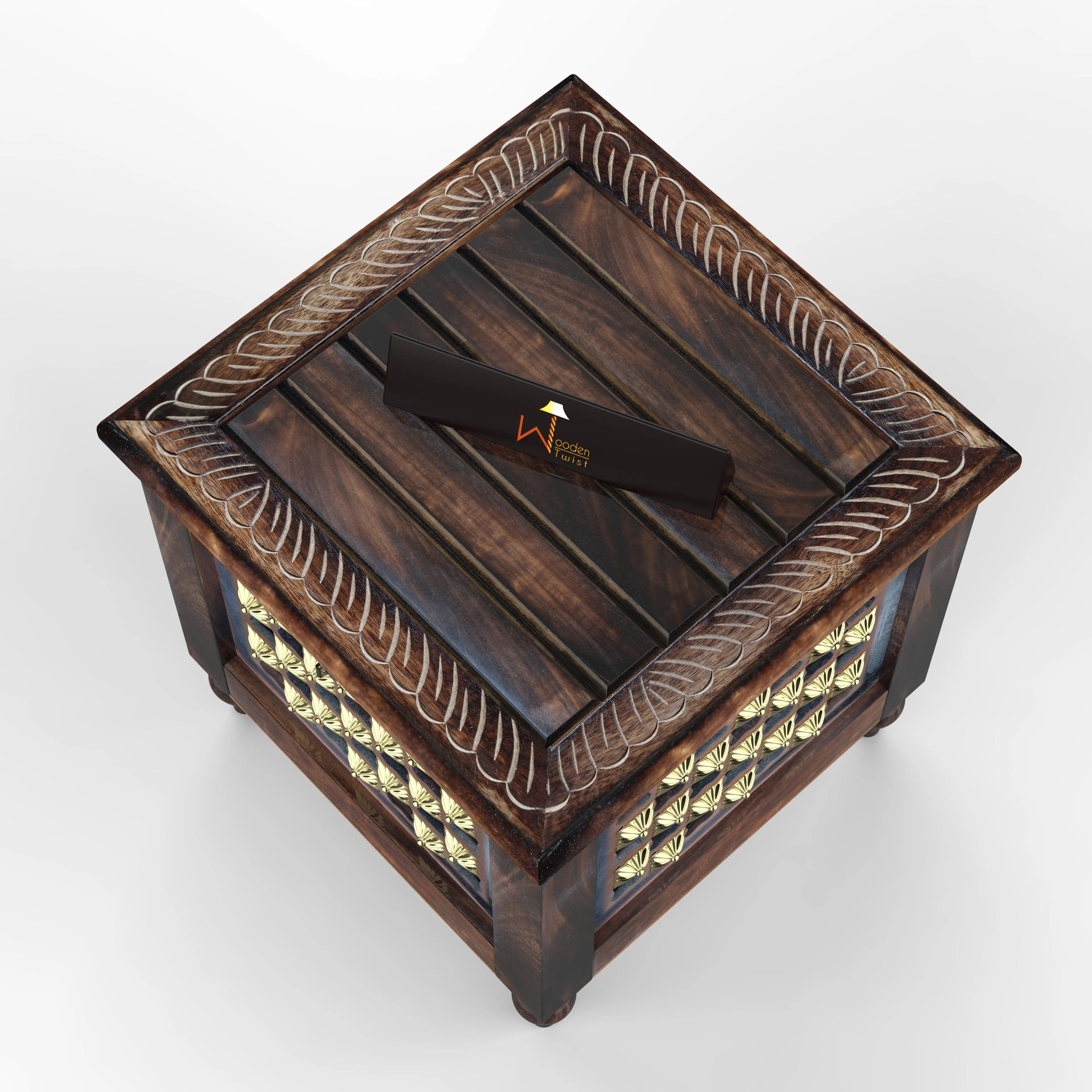 Beautiful Antique Wooden Square Stool with Storage for Living and Bedroom - Wooden Twist UAE