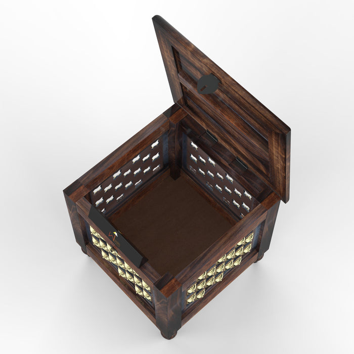 Beautiful Antique Wooden Square Stool with Storage for Living and Bedroom - Wooden Twist UAE