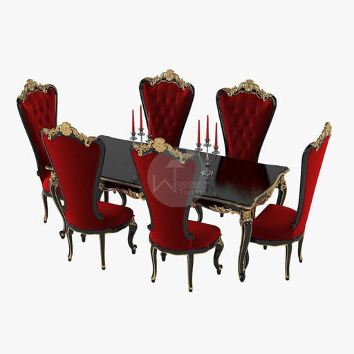 Royal Teak Wood Look Fabulous & Baroque Absolom Roche 6 Seater Dining Table Set - Wooden Twist UAE
