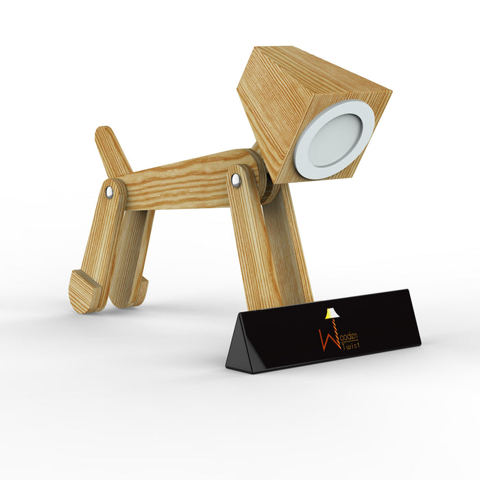 Wooden Dog Shaped LED Lamp (Pinewood) - Wooden Twist UAE