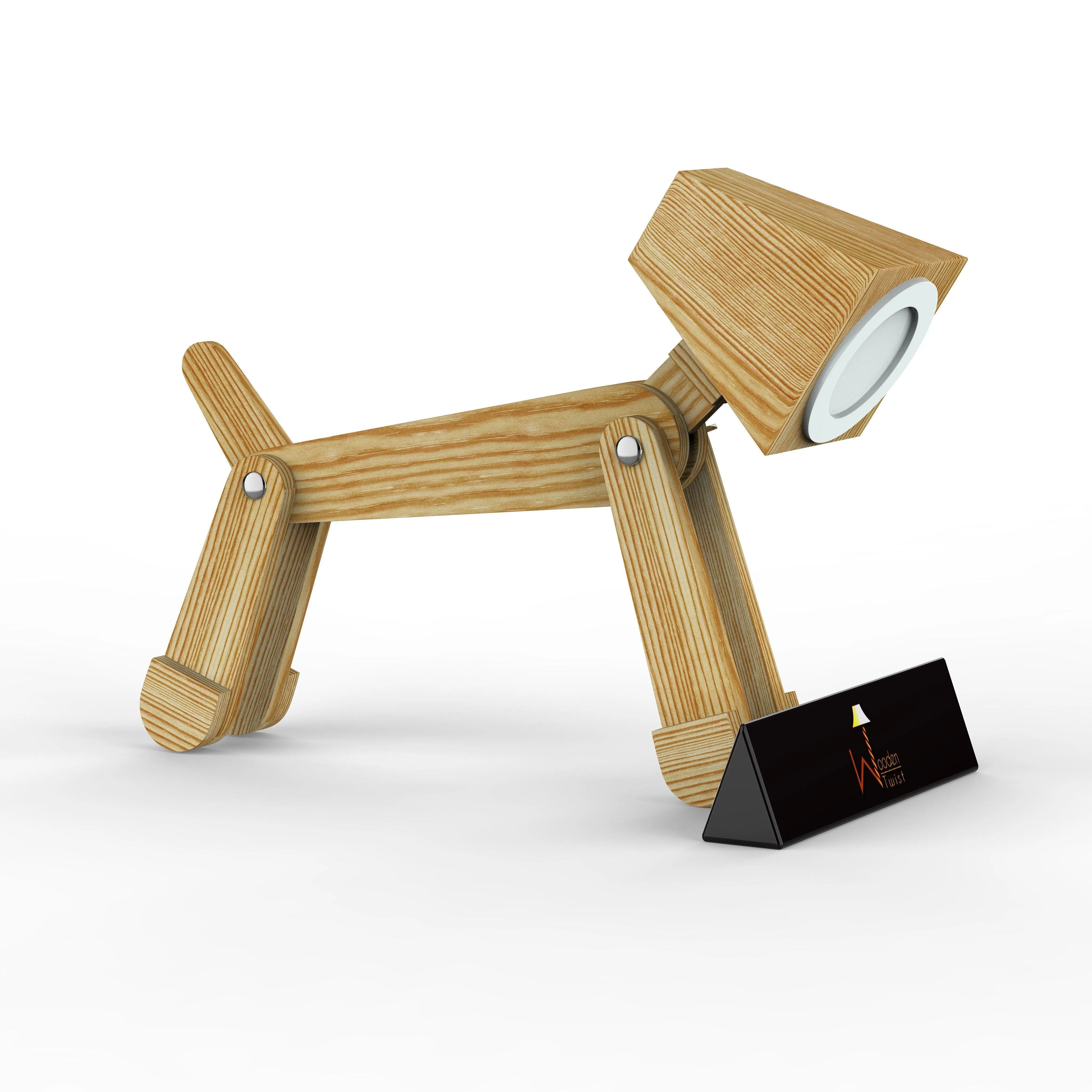 Wooden Dog Shaped LED Lamp (Pinewood) - Wooden Twist UAE