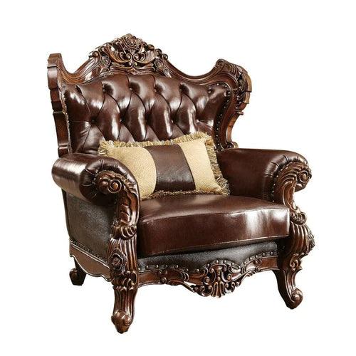 Wide Tufted Leatherette Arm Sofa (Dark Brown)
