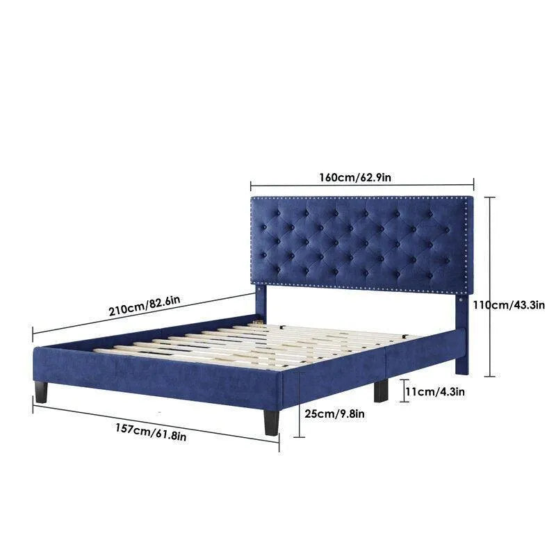 Modern Upholstered Platform Queen Size Bed - Wooden Twist UAE