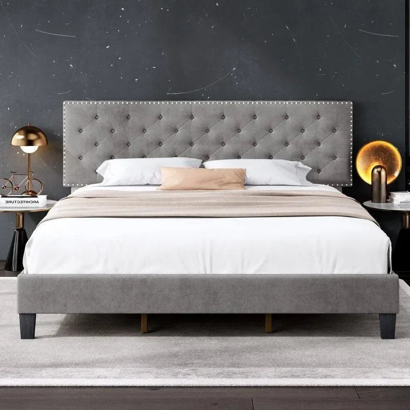 Modern Upholstered Platform Queen Size Bed - Wooden Twist UAE