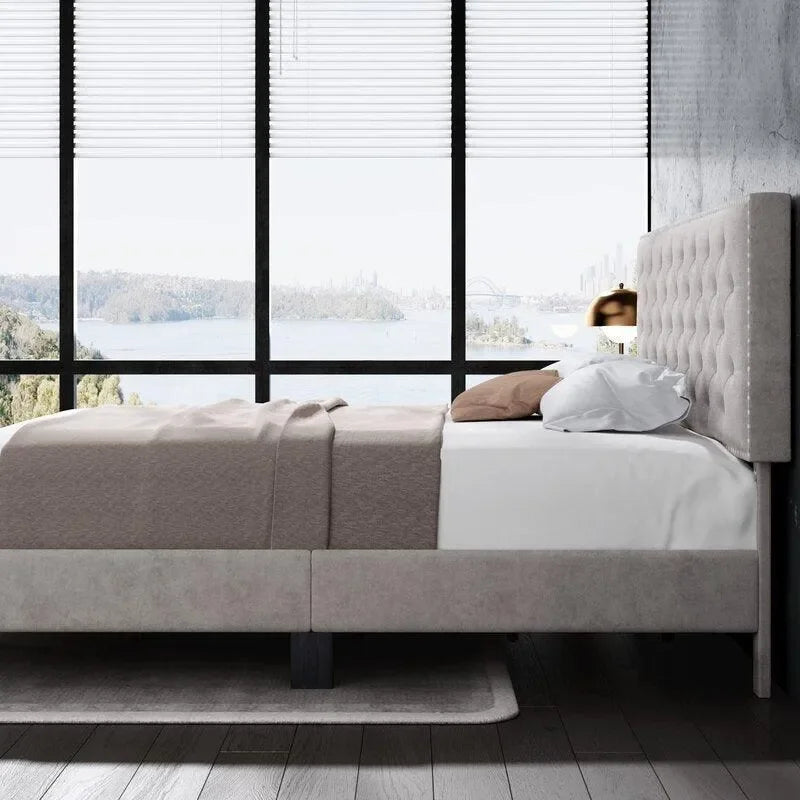 Modern Upholstered Platform Queen Size Bed - Wooden Twist UAE