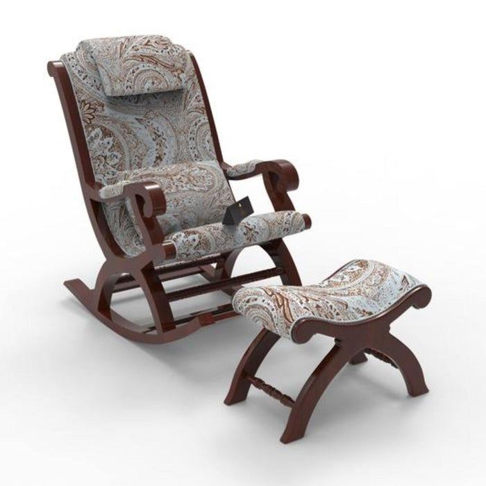 كرسي هزاز أزور بريميوم من خشب الساج مع مسند للقدم ووسادة