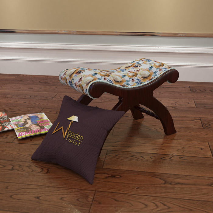 Teak Wood Stool/Foot Rest in Fabric - Wooden Twist UAE