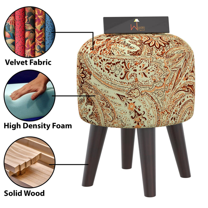 Wooden Twist Puffy Ottoman Stool For Living Room Pack Of 1