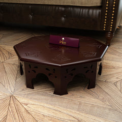 Wooden Chowki Octagonal Shape In Walnut Finish - Wooden Twist UAE