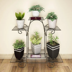 6 Tier Plant Stands, Flower Pot Holder Shelf (Black) - Wooden Twist UAE