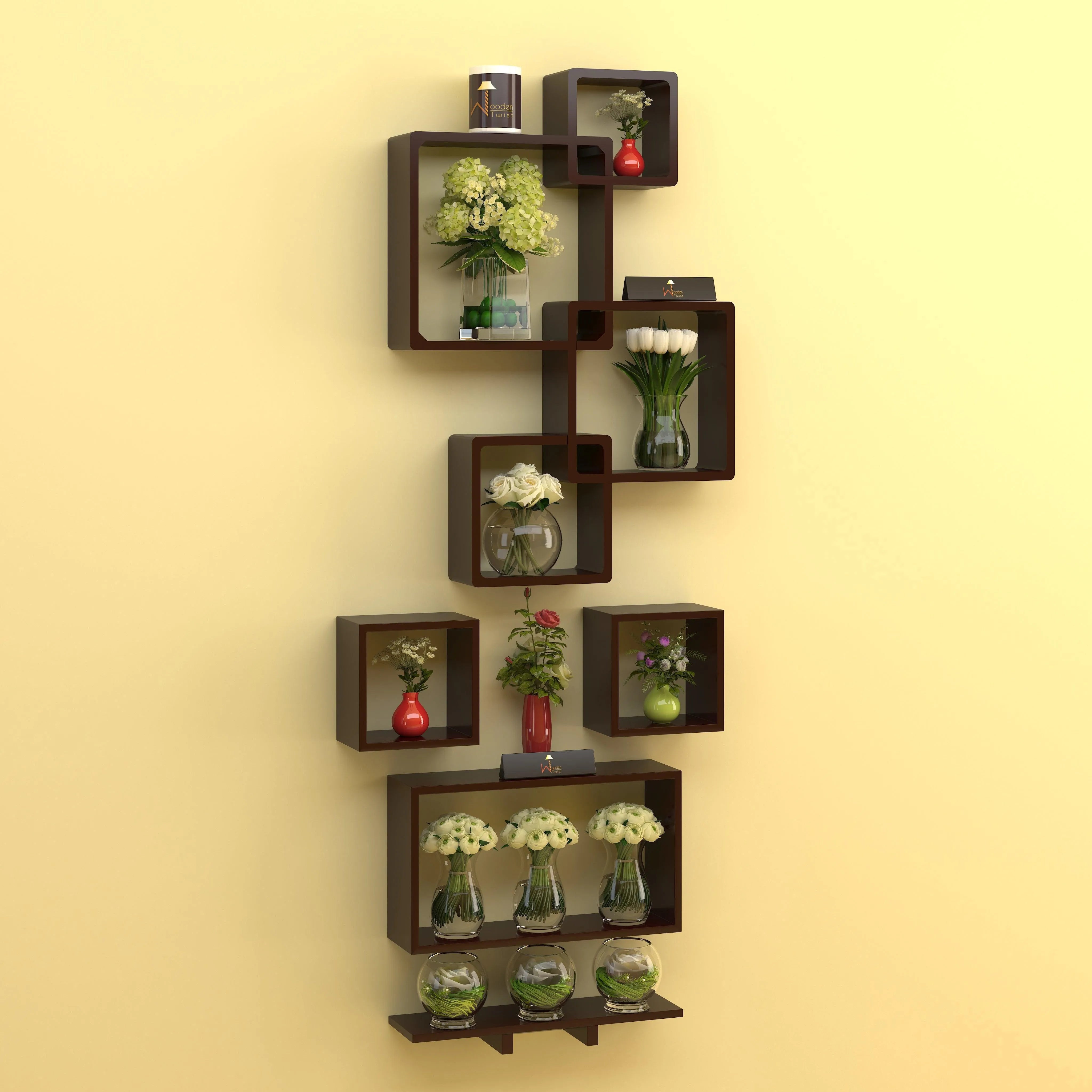 Wooden Rafuf Intersecting Wall Shelves (Set of 8) - Wooden Twist UAE