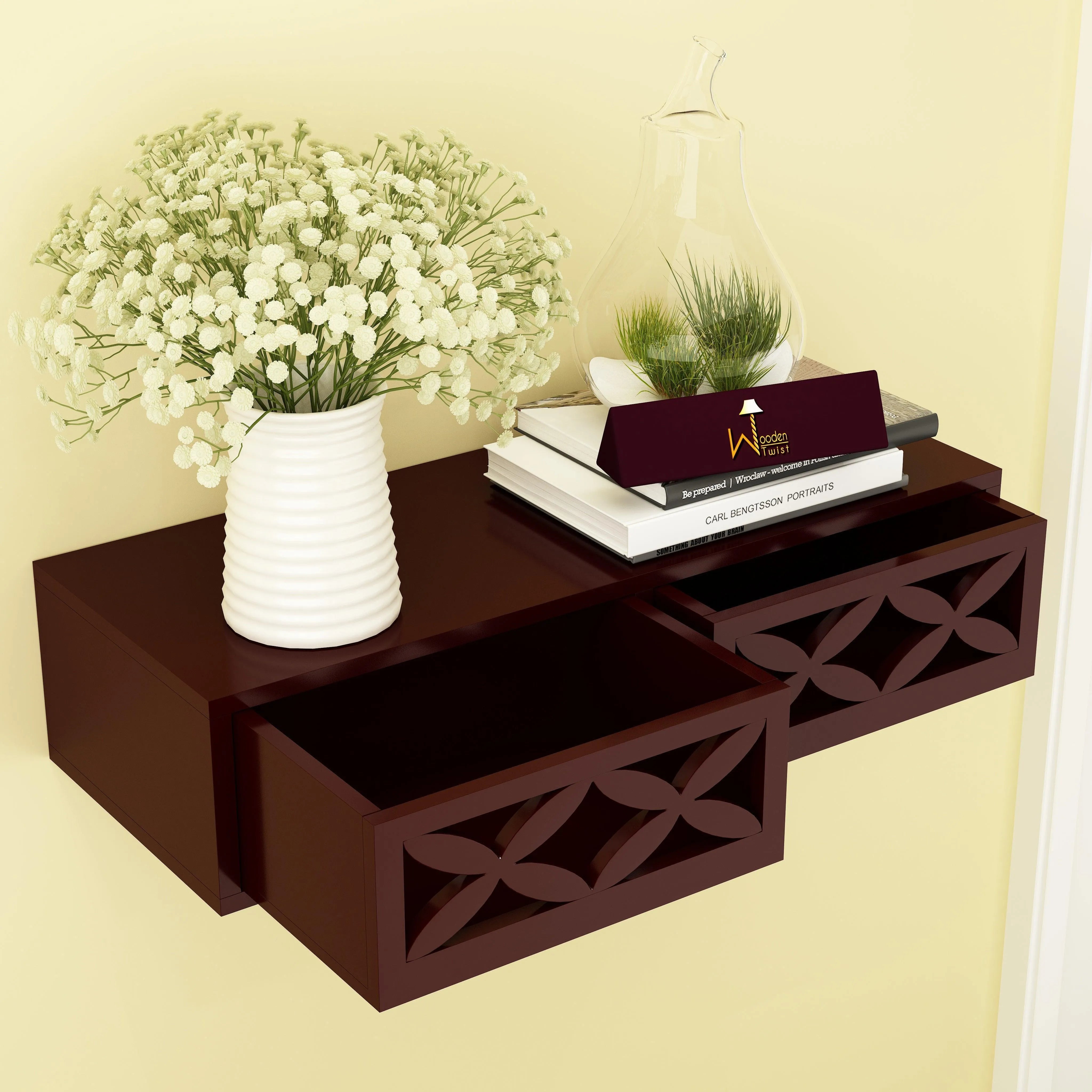 Wood Wall Shelf with Drawer for Living Room - Wooden Twist UAE