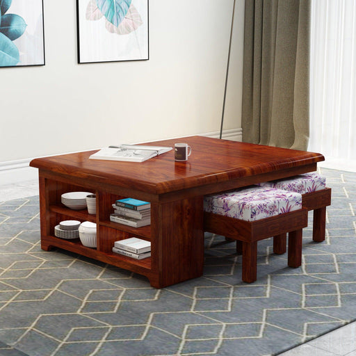 Esto Teak Wood Coffee Table Set With Side Storage - Wooden Twist UAE