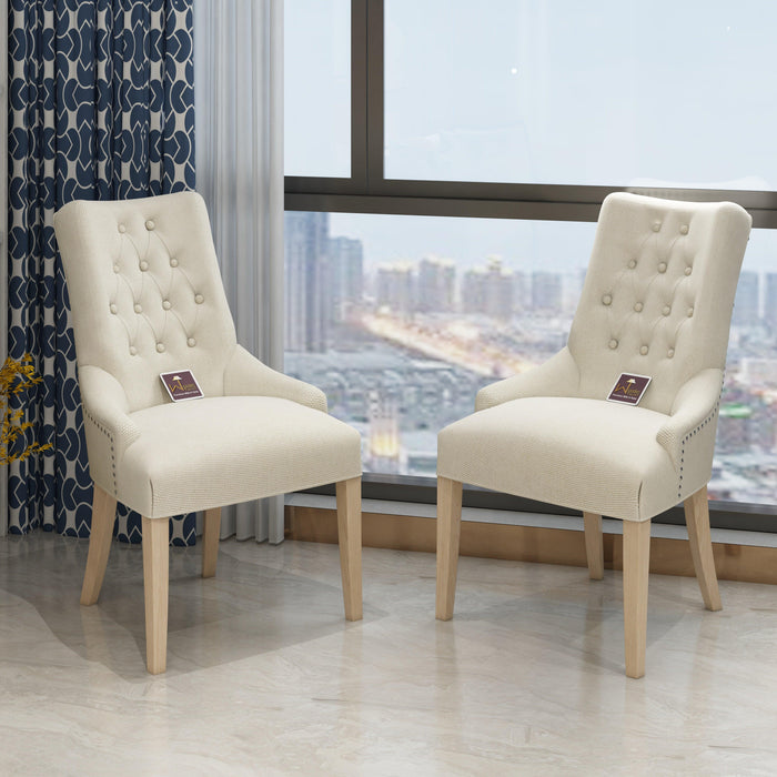 Wooden Button Tufted Teak Wood Dining Chairs ( Set of 2 ) - Wooden Twist UAE