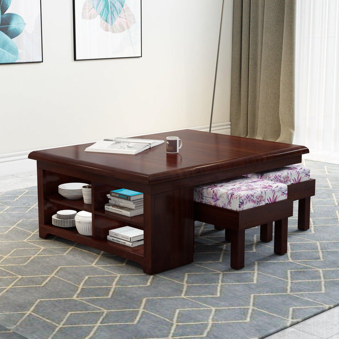 Esto Teak Wood Coffee Table Set With Side Storage
