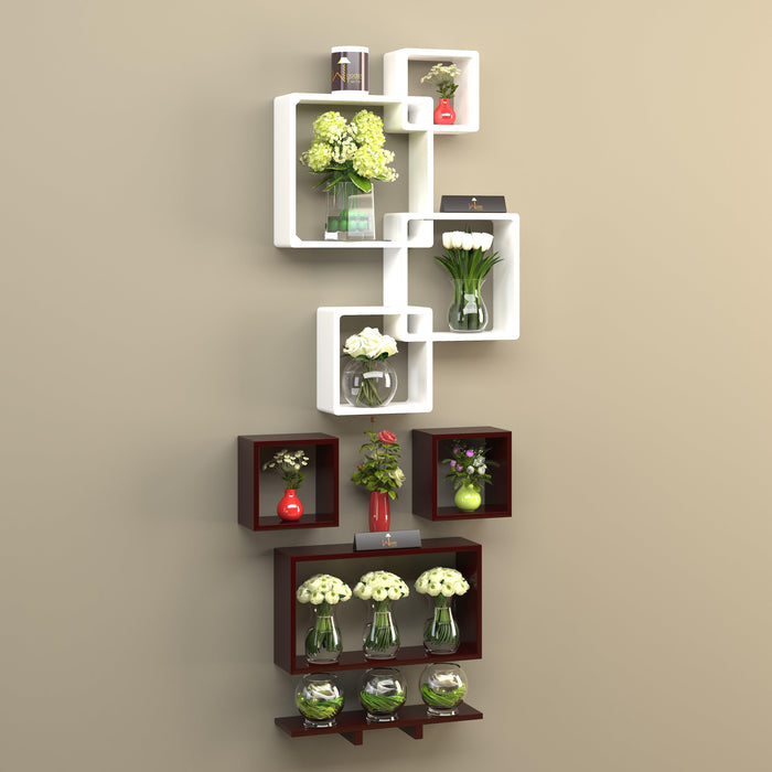 Wooden Rafuf Designer Intersecting Wall Shelves (Set of 8)
