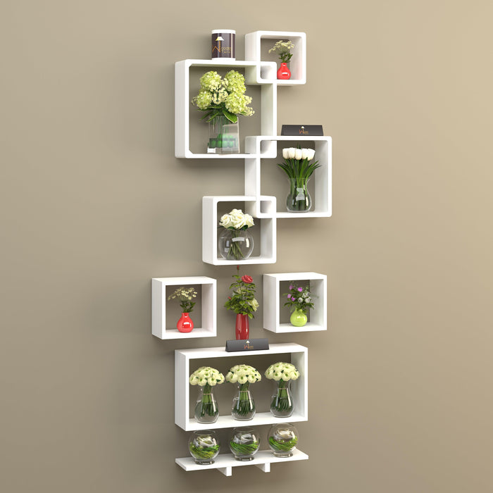 Wooden Rafuf Designer Intersecting Wall Shelves (Set of 8) - Wooden Twist UAE