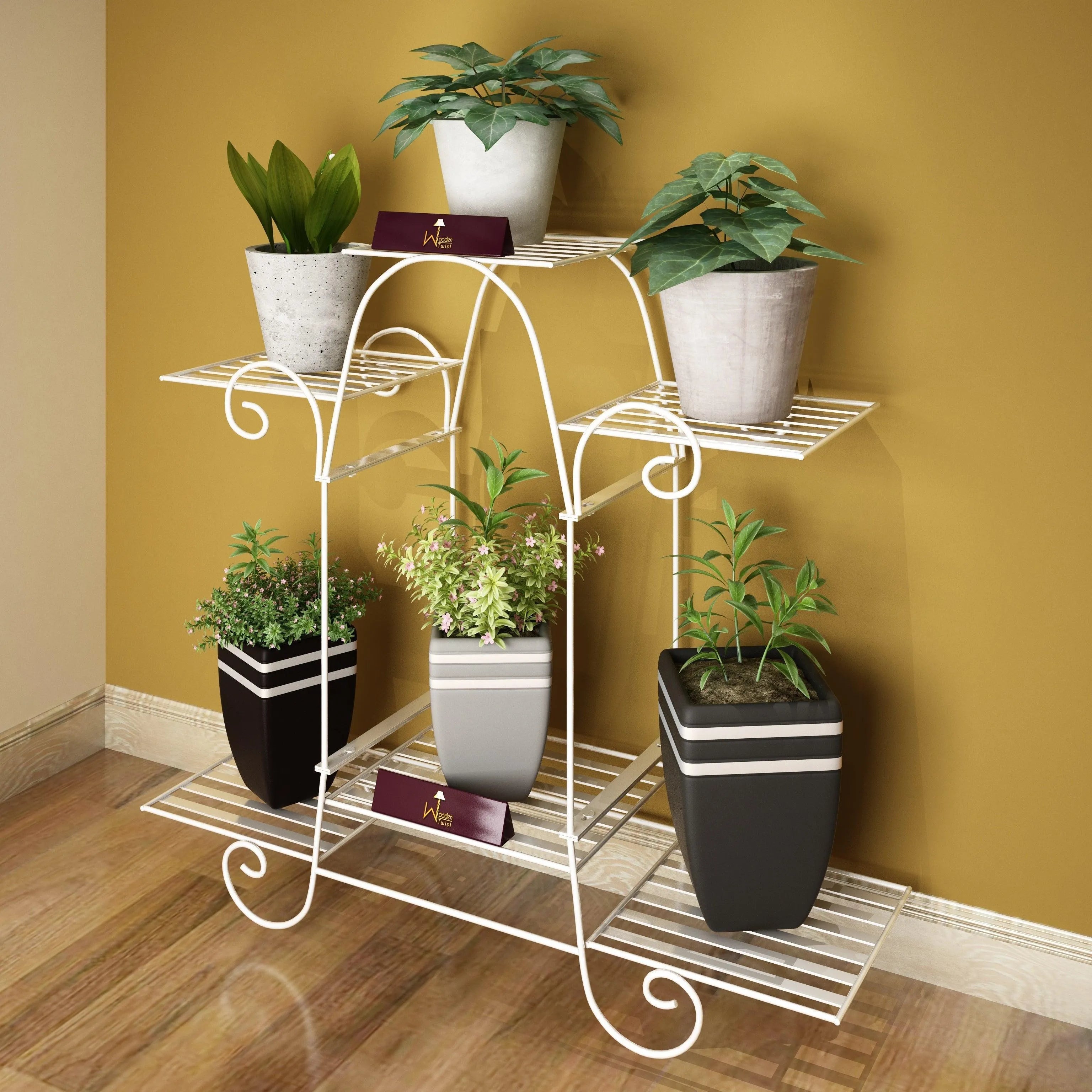 6 Tier Plant Stands for Indoors and Outdoors, Flower Pot Holder Shelf for Multi Plants (White) - Wooden Twist UAE