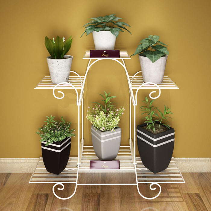 6 Tier Plant Stands for Indoors and Outdoors, Flower Pot Holder Shelf for Multi Plants (White) - Wooden Twist UAE
