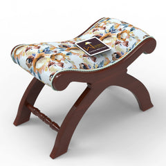 Teak Wood Stool/Foot Rest in Fabric - Wooden Twist UAE