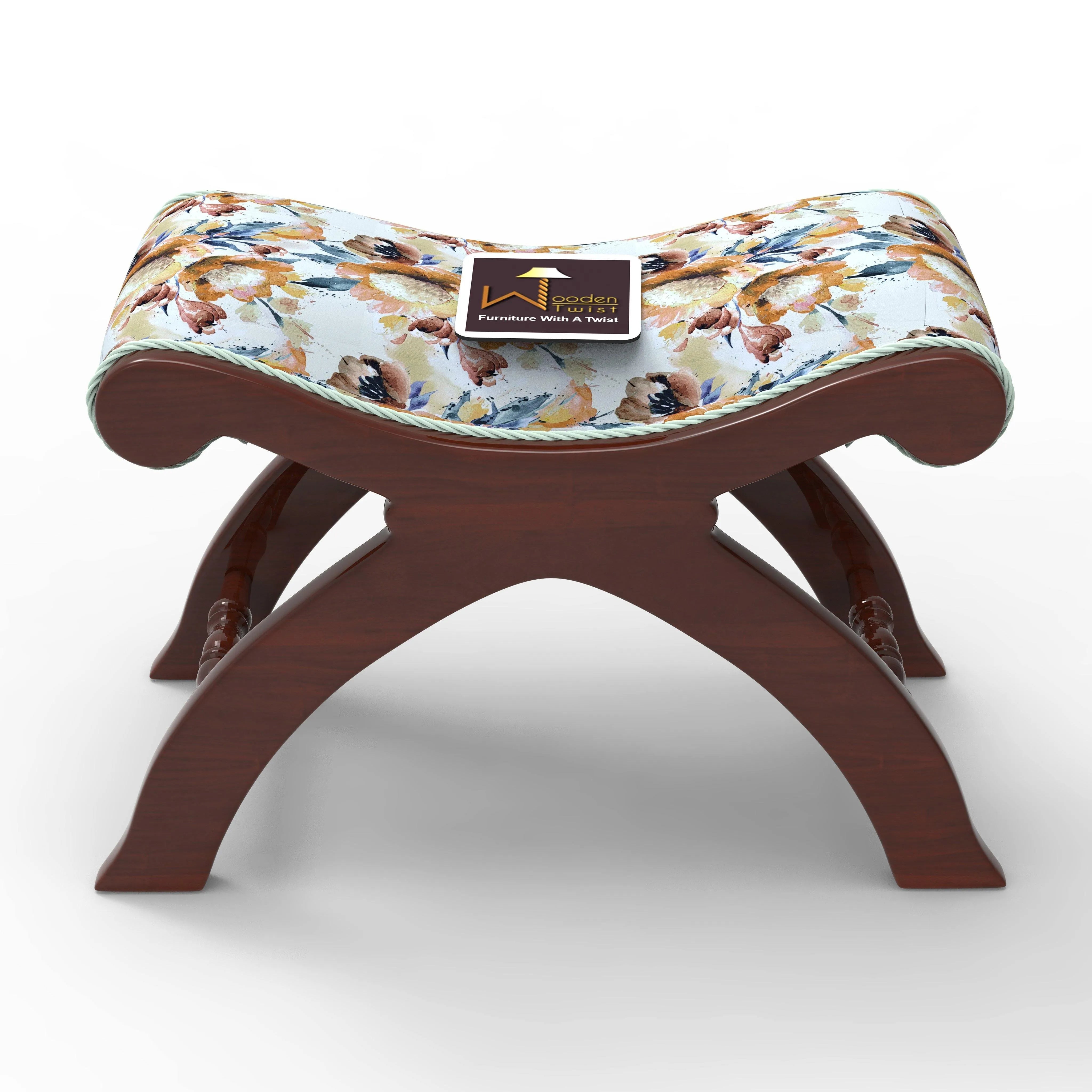 Teak Wood Stool/Foot Rest in Fabric - Wooden Twist UAE