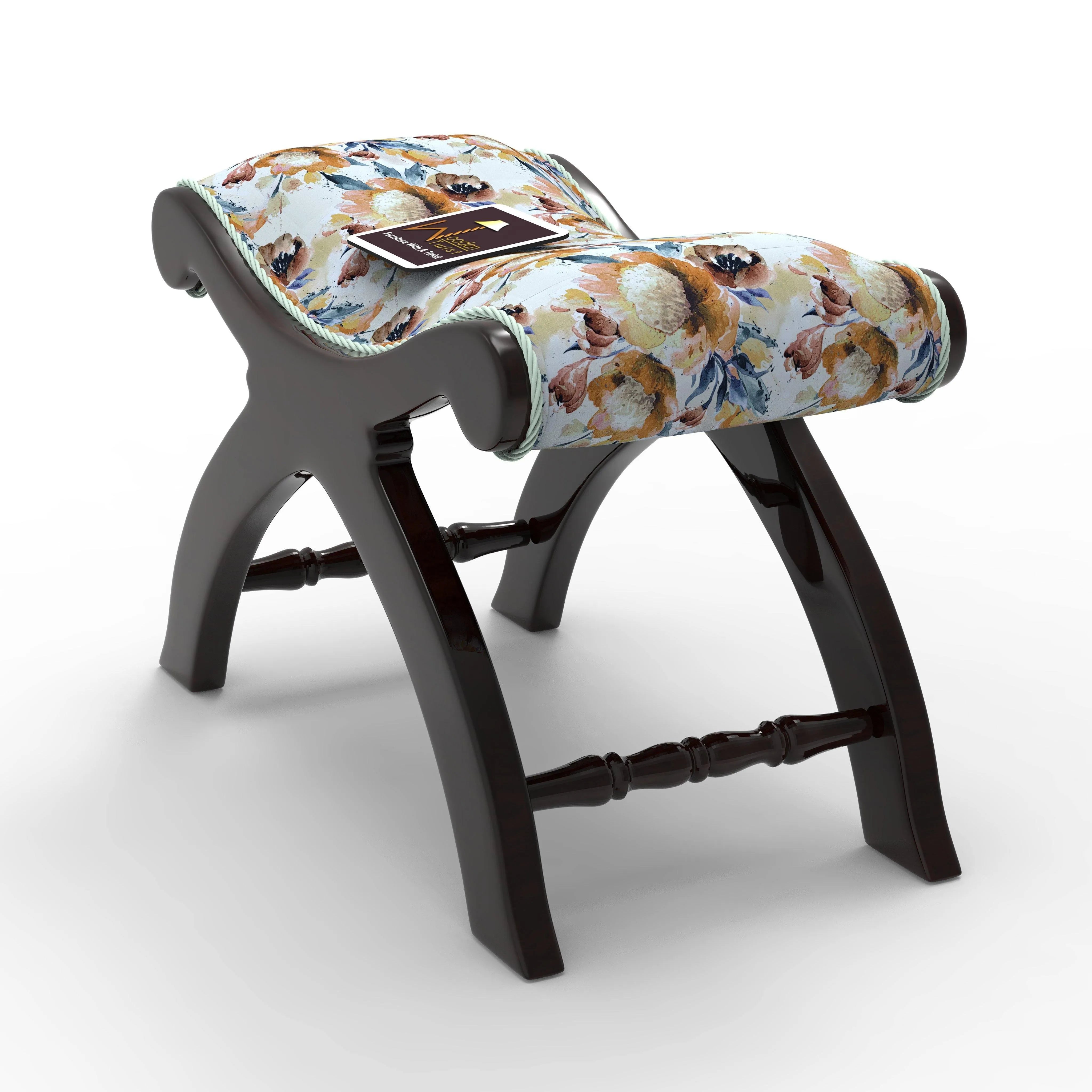 Teak Wood Stool/Foot Rest in Fabric - Wooden Twist UAE