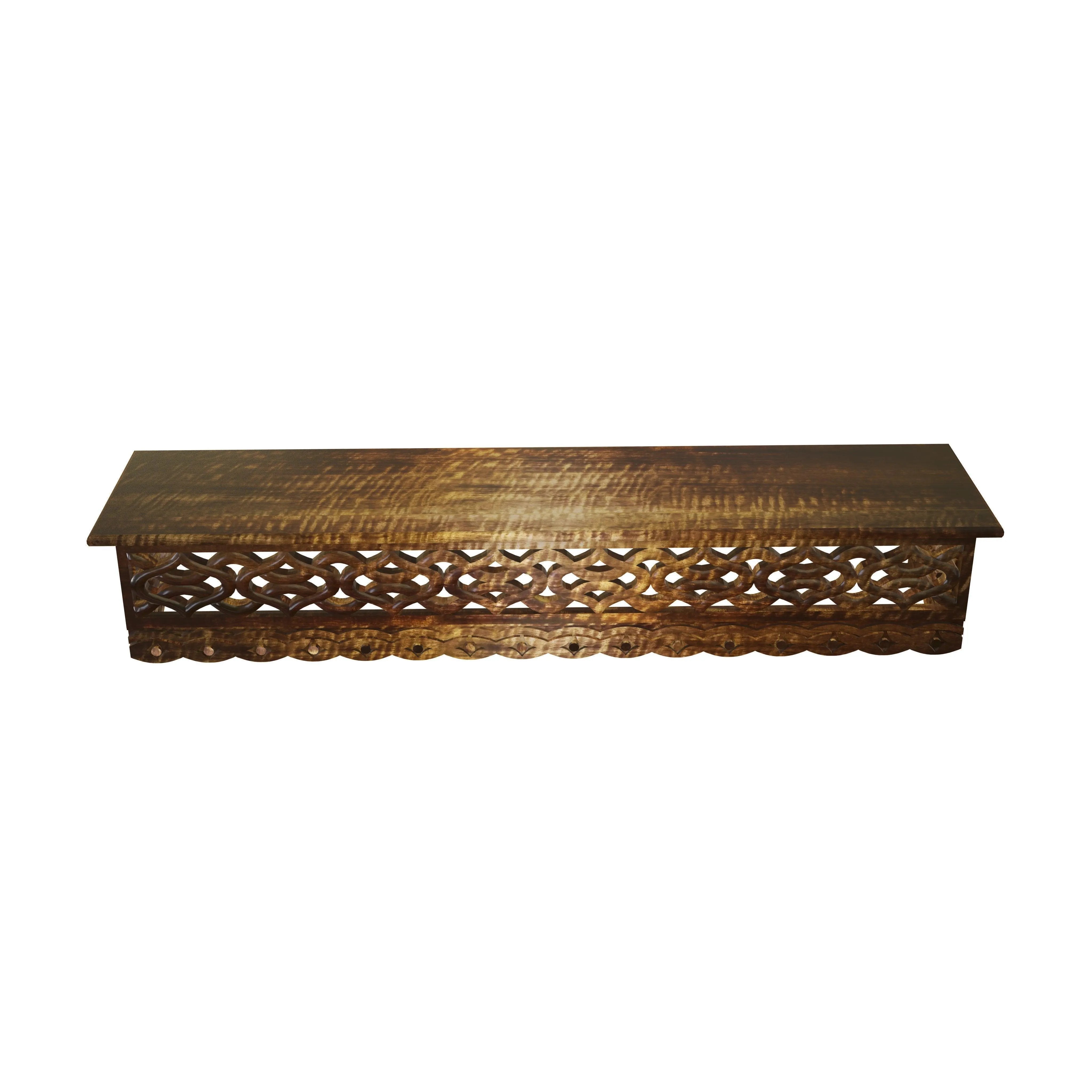 Wooden Fancy Hand Carved Wall Shelf with Jali Work - Decorative Indian Wall Art - Wooden Twist UAE