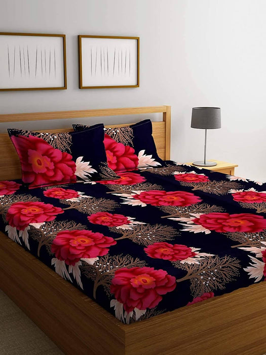 3D Double Bedsheet with 2 Pillow Covers (Multicolor)