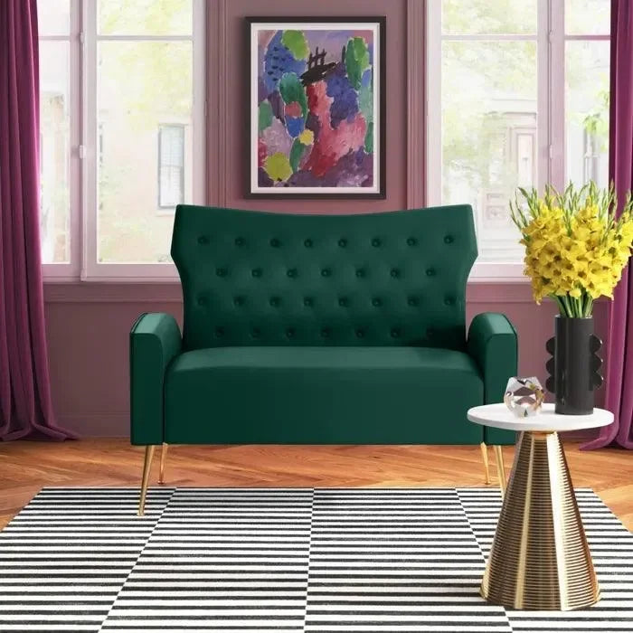 Wooden Square Arm Loveseat Wing Back Chair Set 2+1+1 (Metal Legs) - Wooden Twist UAE