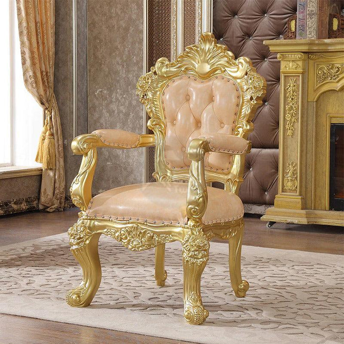 Royal Antique Teak Wood 6 Seater Dining Table Set (Golden)